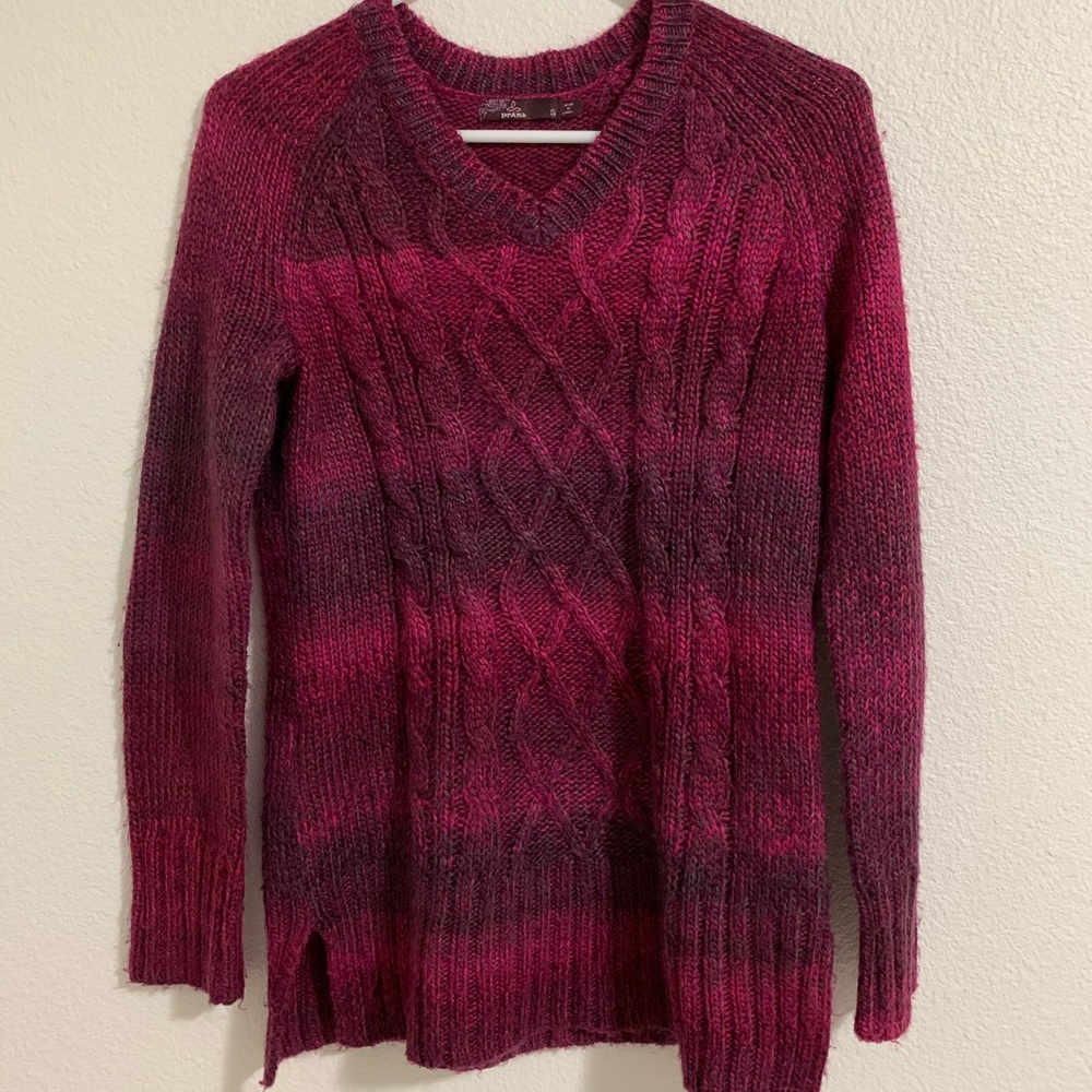 Prana Pink/Maroon Cable Knit Sweater